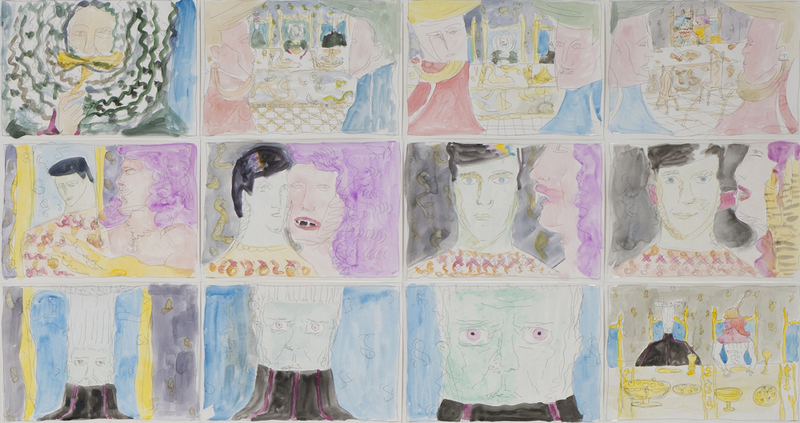 Laurence Figgis, Hall of Solid-Profit, 2015 [detail], ink, watercolour, digital print on paper, mounted on foam-board, 126.1 x 237.8 cm