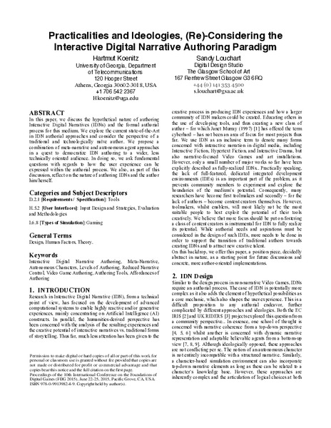 Practicalities and Ideologies, (Re)-Considering the Interactive Digital Narrative Authoring Paradigm