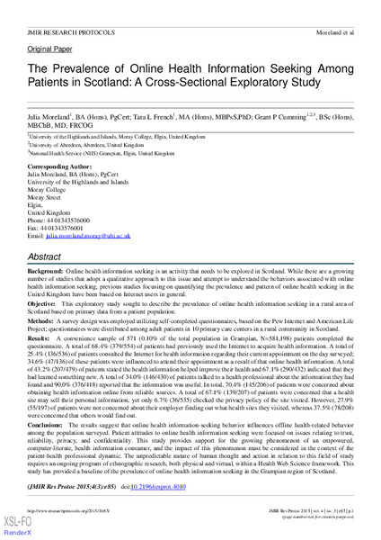 The prevalence of online health information seeking among patients in Scotland: a cross-sectional exploratory study