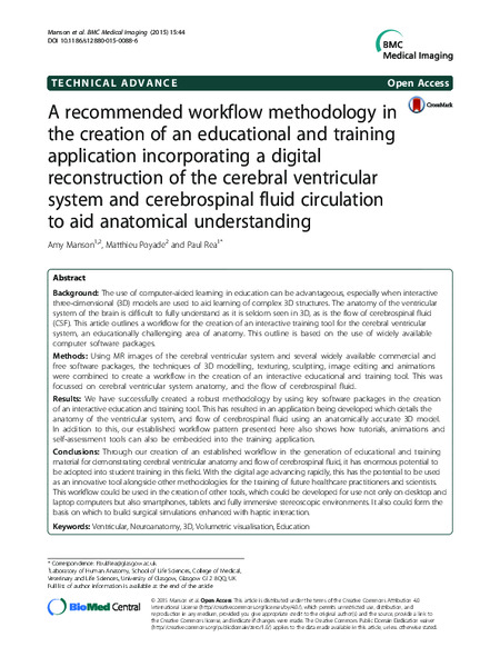 A recommended workflow methodology in the creation of an educational and training application incorporating a digital reconstruction of the cerebral ventricular system and cerebrospinal fluid circulation to aid anatomical understanding