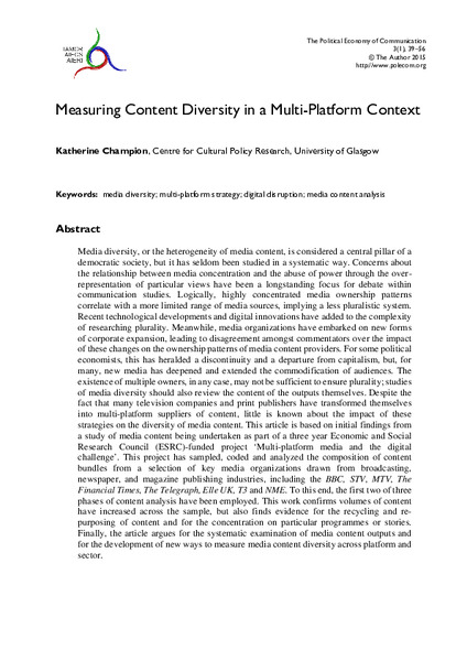 Measuring Content Diversity in a Multi-Platform Context