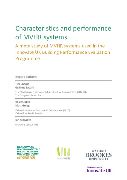 Characteristics and performance of MVHR systems
A meta study of MVHR systems used in the Innovate UK Building Performance Evaluation Programme