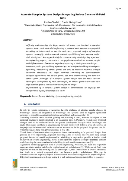 Accurate complex systems design: integrating serious games with Petri Nets