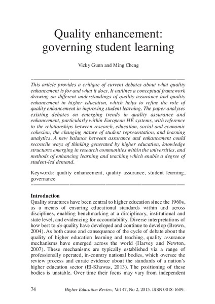 Quality enhancement: governing student learning