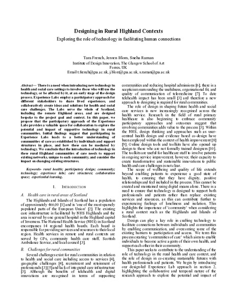 Designing in Rural Highland Contexts: Exploring the Role of Technology in Facilitating Human Connections