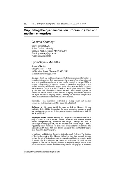 Supporting the open innovation process in small and medium enterprises