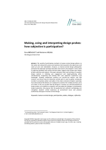 Making, using and interpreting design probes:
how subjective is participation?