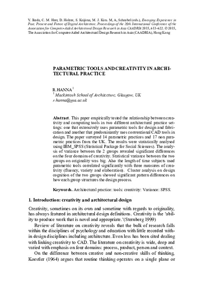 Parametric tools and creativity in architectural practice