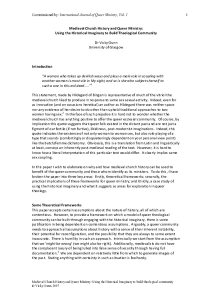 Medieval church history and queer ministry: using the historical imaginary to build theological community