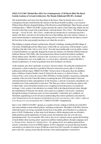 FREE CULTURE! Review of Michael Barr's work inspired by book on Cuban Cultural Policy