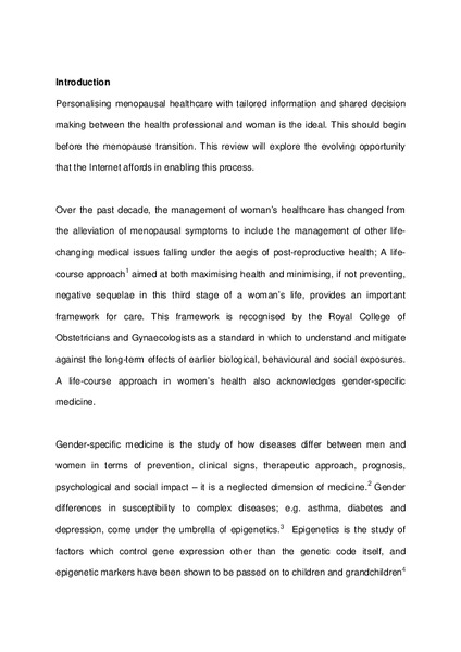 The future of post-reproductive health: The role of the Internet, the Web, information provision and access