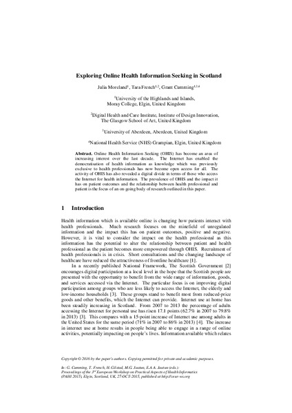 Exploring Online Health Information Seeking in Scotland