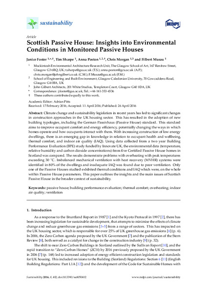 Scottish Passive House: Insights into Environmental Conditions in Monitored Passive Houses
