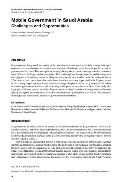Mobile Government in Saudi Arabia: Challenges and Opportunities