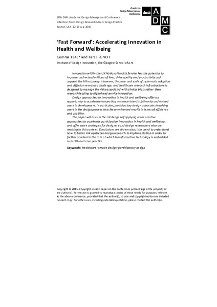 ‘Fast forward’: Accelerating Innovation in Health and Wellbeing