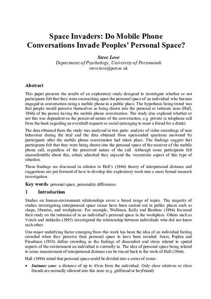 Space invaders: Do mobile phone conversations invade peoples’ personal space