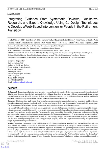 Integrating Evidence From Systematic Reviews, Qualitative Research, and Expert Knowledge Using Co-Design Techniques to Develop a Web-Based Intervention for People in the Retirement Transition
