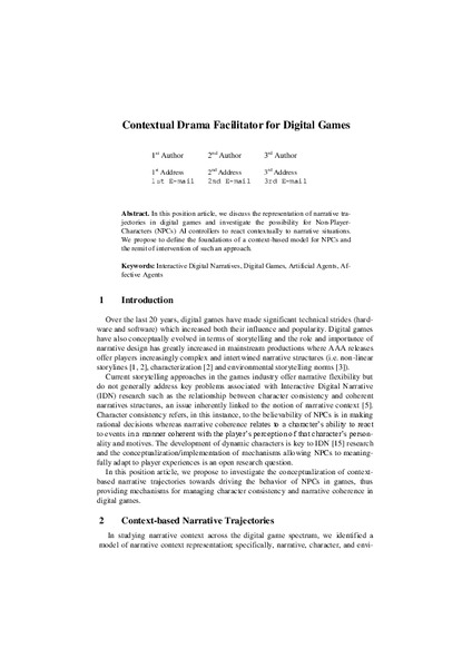 Contextual Drama Facilitation for Digital Games