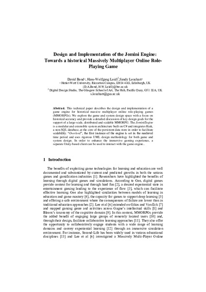 Design and Implementation of the Jomini Engine: Towards a Historical Massively Multiplayer Online Role-Playing Game