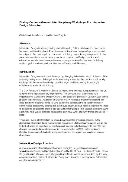 Finding Common Ground: Interdisciplinary Workshops for Interaction Design Education