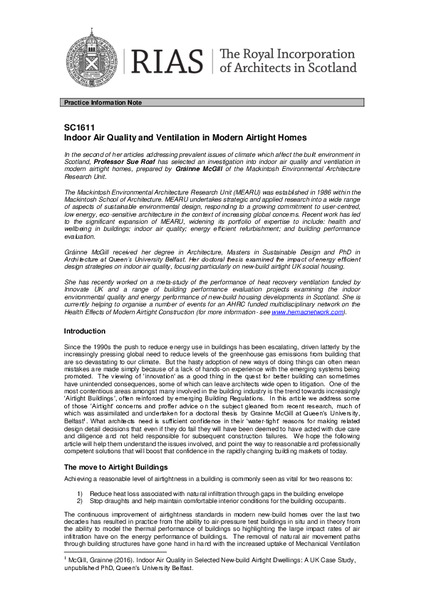 Indoor air quality and ventilation in modern airtight homes