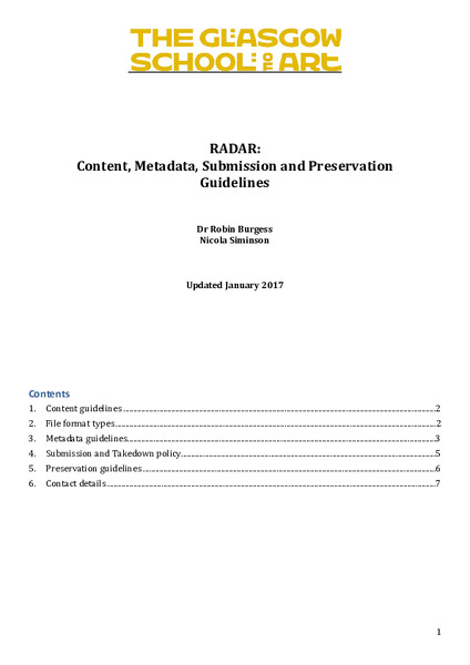 RADAR: Content, Metadata, Submission and Preservation Guidelines