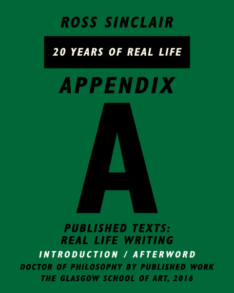 'Ross Sinclair: 20 Years of Real Life'  PhD by Published work