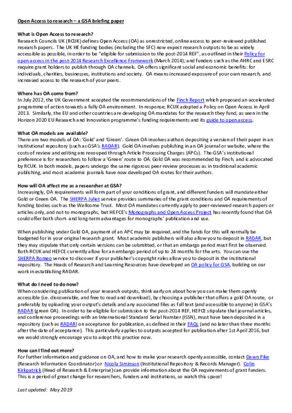 Open Access to Research - A GSA Briefing Paper
