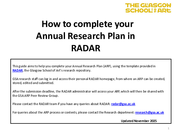 How to complete your Annual Research Plan in RADAR