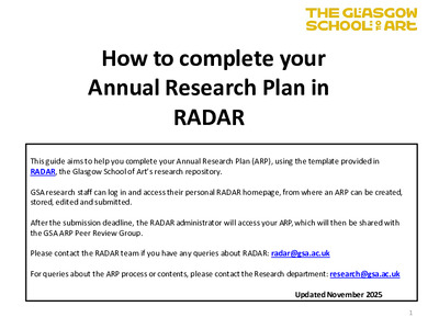 How to complete your Annual Research Plan in RADAR