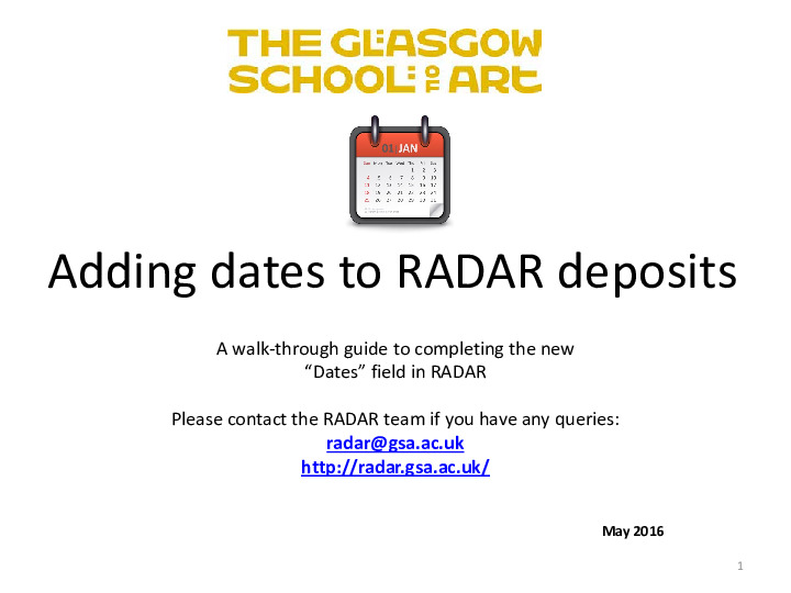 How to add dates to RADAR deposits