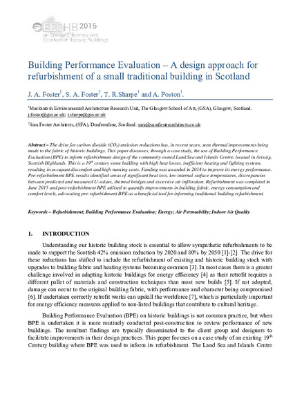 Building Performance Evaluation – A design approach for
refurbishment of a small traditional building in Scotland