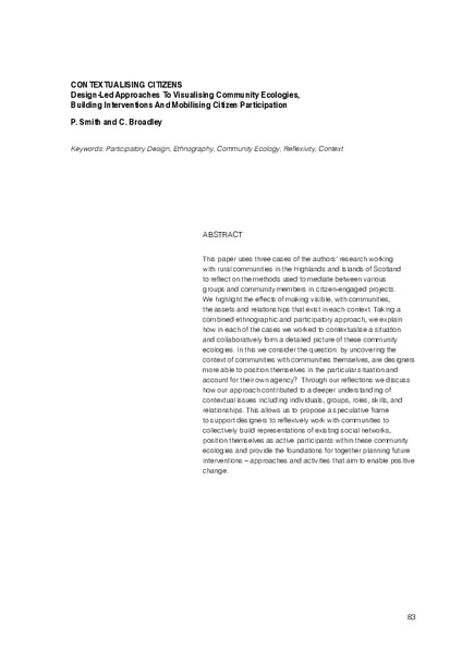 Contextualising Citizens: Design-Led Approaches To Visualising Community Ecologies, Building Interventions And Mobilising Citizen Participation