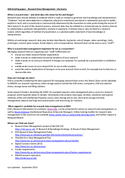 Research Data Management briefing paper