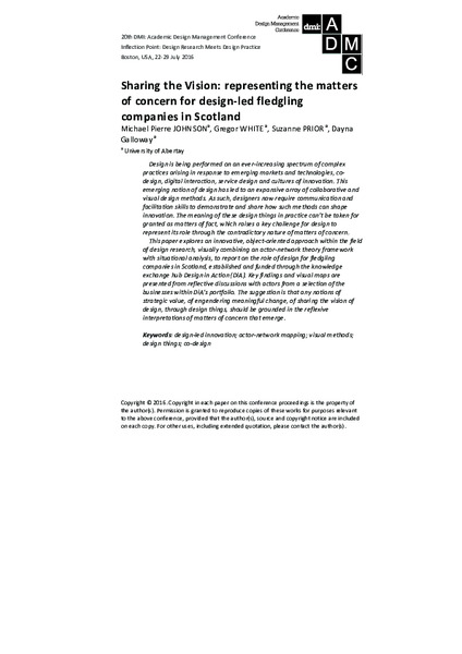 Sharing the Vision: representing the matters of concern for design-led fledgling companies in Scotland