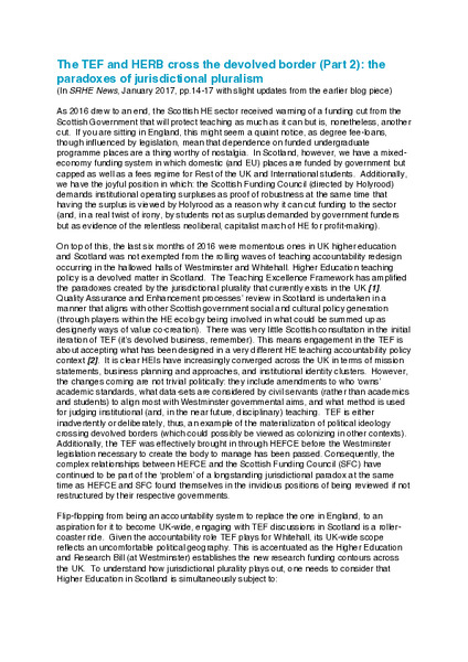 The TEF and HERB cross the devolved border (Part 2): the paradoxes of jurisdictional pluralism