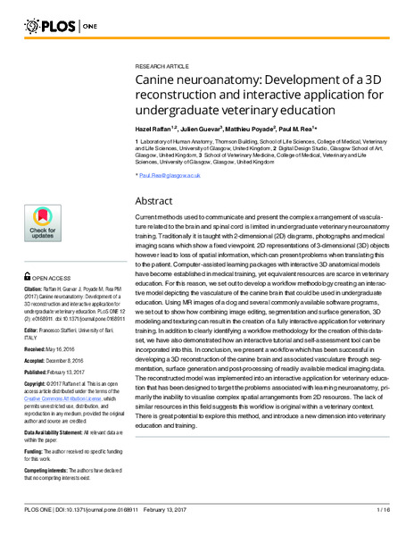 Canine neuroanatomy: development of a 3D reconstruction and interactive application for undergraduate veterinary education