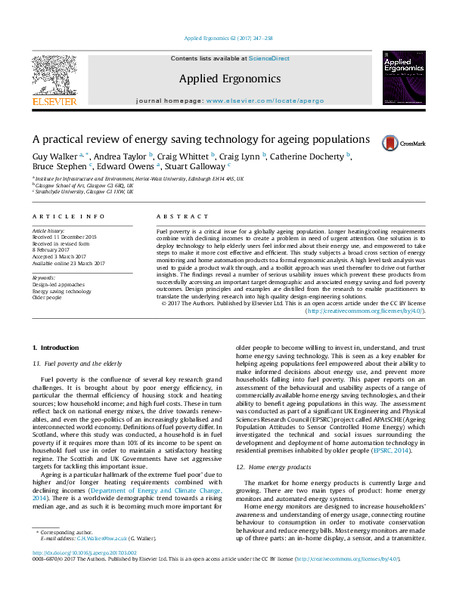 A Practical Review of Energy Saving Technology for Ageing Populations