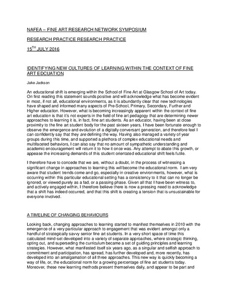 Identifying New Cultures of Learning Within the Context of Fine Art Education