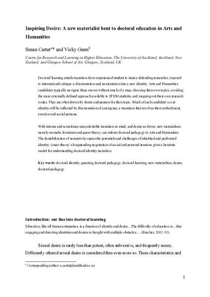 Inspiring Desire: A new materialist bent to doctoral education in Arts and Humanities