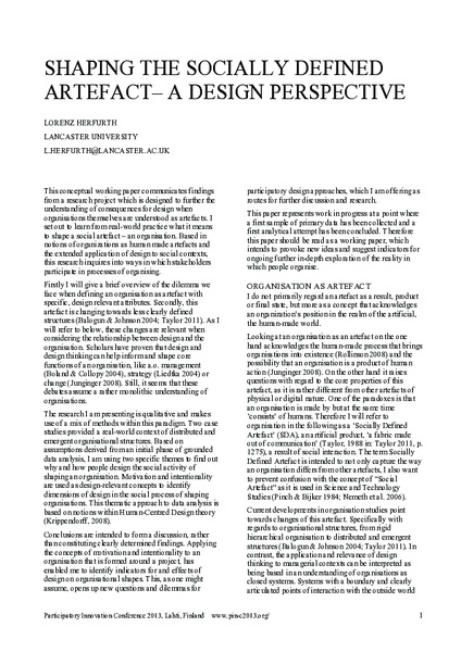 Shaping the socially defined artefact: a design perspective
