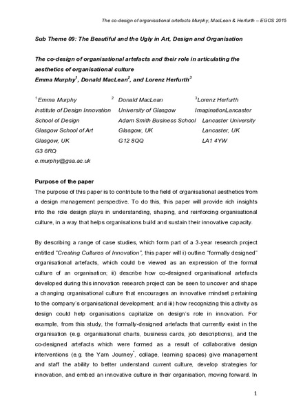 The co-design of organizational artifacts and their role in articulating the aesthetics of organizational culture