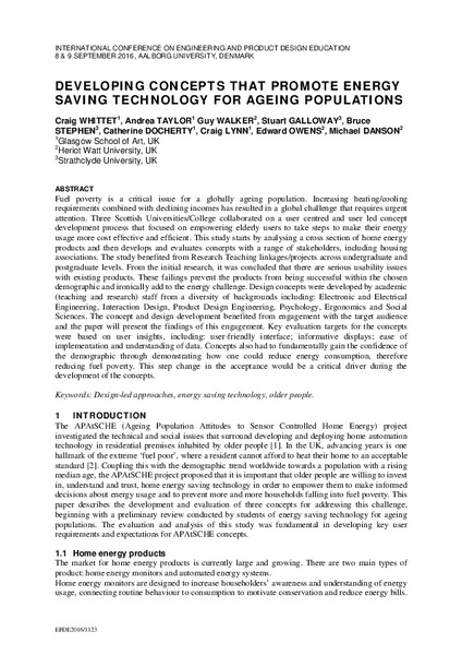Developing concepts that promote energy saving technology for ageing populations
