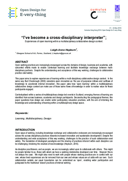 “I’ve become a cross-disciplinary interpreter”; Experiences of open learning within a multidisciplinary collaborative design context