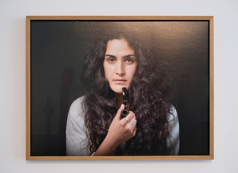 'Mobilised no.1 with Pipe', Sogol Mabadi (2016). 'Hosts and Visitors', Birthe Jorgensen and Sogol Mabadi (2016), Reid Gallery, GSA. Photo: Alan McAteer