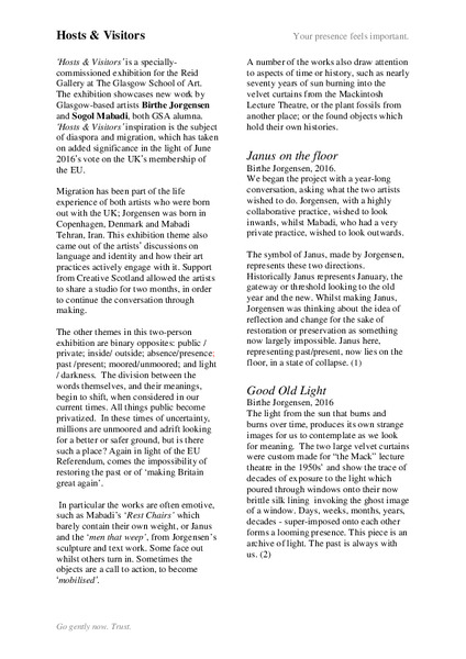 Exhibition interpretation 'Hosts and Visitors'