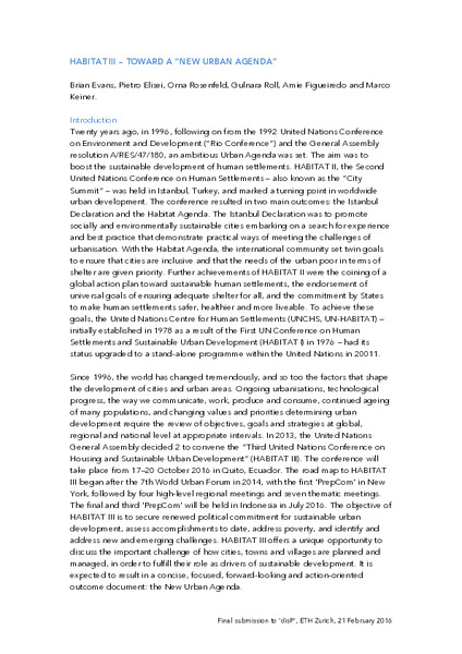 Habitat III - Towards a New Urban Agenda