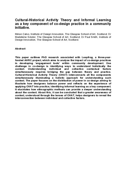 Cultural-Historical Activity Theory and Informal Learning as a key component of co-design practice in a community initiative