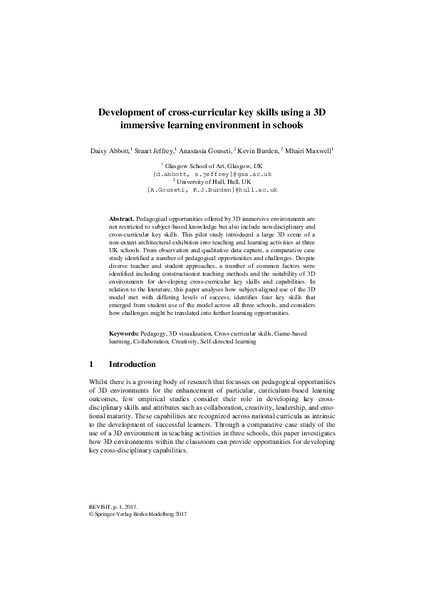 Development of cross-curricular key skills using a 3D immersive learning environment in schools