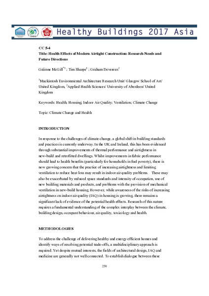 Health Effects of Modern Airtight Construction: Research Needs and Future Directions